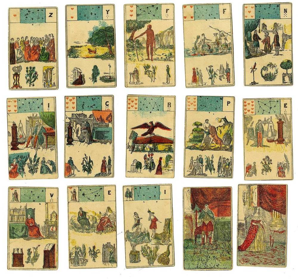 Bogen historischer europäischer Spielkarten aus dem 19. Jahrhundert